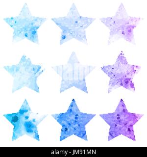Leuchtenden Aquarell Sterne Symbol gesetzt. Vektor-Illustration. 10 eps Stock Vektor
