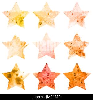 Leuchtenden Aquarell Sterne Symbol gesetzt. Vektor-Illustration. 10 eps Stock Vektor