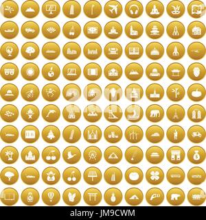 100 Welt Icons set gold Stock Vektor