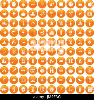 100 Herbstferien Icons set orange Stock Vektor