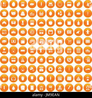 100 Bäckerei Icons set orange Stock Vektor