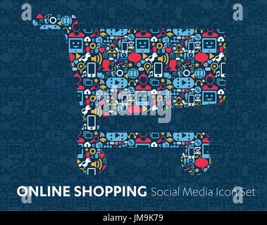Vektor-Set von social Media Icons Illustration Konzepten des Online-shopping, Netzwerk, Mobile marketing und digital marketing. Stock Vektor
