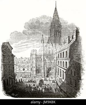 Alte Ansicht der Kirche Saint-Pierre, Caen, Frankreich. Von unbekannter Autor veröffentlicht am Magasin Pittoresque, Paris, 1837 Stockfoto
