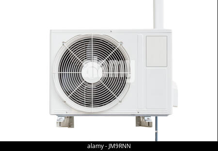 Kompressor der Klimaanlage. Isoliert auf weißem Hintergrund mit Textfreiraum Stockfoto