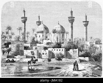 Alte Ansicht von Al-Kadhimiya Moschee in Bagdad, Irak. Erstellt von Flandin und Maurand, veröffentlicht am Le Tour du Monde, Paris, 1861. Stockfoto