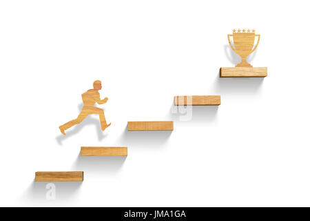 Mann läuft auf der Treppe zum Erfolg Stockfoto