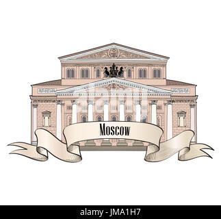 Bolschoj Theater auf weißem Hintergrund. Moscow City label.travel Symbol vektor Handzeichnung Sammlung. Stockfoto