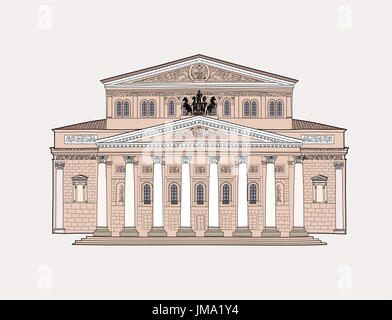 Bolschoi Theater, Moskau. russische Ballett Symbol. berühmte Gebäude auf weißem Hintergrund. Stockfoto