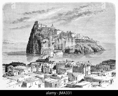 Alte Ansicht der Insel Ischia, am Nirthern Ende des Golfs von Neapel, Italien.  Erstellt von Therond und Trichon, veröffentlicht am Le Tour du Monde, Paris, 1861 Stockfoto