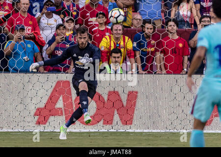 Landover, Maryland, USA. 26. Juli 2017. Manchester United Torhüter David De Gea (1) kickt den Ball während einer International Champions Cup-Spiel zwischen FC Barcelona gegen Manchester United im FedExField in Landover, Maryland. Scott Taetsch/CSM/Alamy Live-Nachrichten Stockfoto