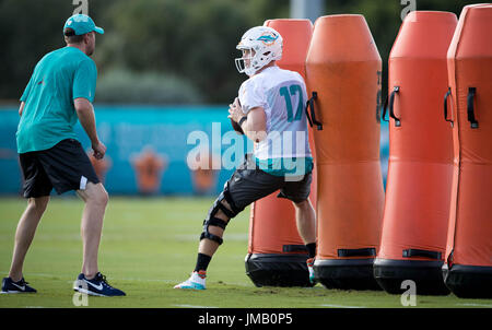 Davie, Florida, USA. 27. Juli 2017. Miami Dolphins quarterback Ryan Tannehill (17) am Baptist Gesundheitseinrichtung Ausbildung an der Nova Southeastern University in Davie, Florida am 27. Juli 2017. Bildnachweis: Allen Eyestone/The Palm Beach Post/ZUMA Draht/Alamy Live-Nachrichten Stockfoto