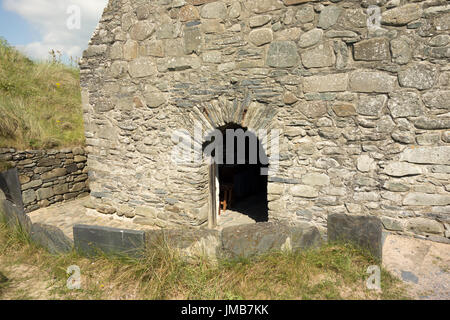 Der Eingang zum 5. Jahrhundert St. Tanwg in Llandanwg in Wales Stockfoto