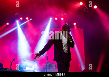 BARCELONA - 18 JUN: Skepta (Band) führen im Konzert beim Sonar Festival am 18. Juni 2016 in Barcelona, Spanien. Stockfoto