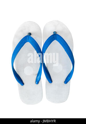 Paar blau Flip flops. Isoliert auf weißem Hintergrund mit Textfreiraum Stockfoto