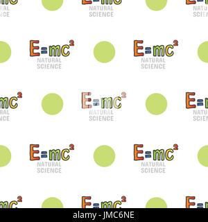 Zurück zu Schule Musterdesign, Vektor-Tileble Hintergrund auf weiß. Naturwissenschaften. Physik-Symbol, mass-Energy Gleichwertigkeit Formel, e mc2 Stock Vektor