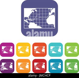 Karte Reisen Columbus Icons Set Stock Vektor