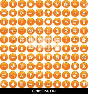100 Kind Gesundheit Icons set orange Stock Vektor