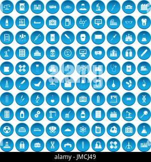 100 chemischen Industrie Icons set blau Stock Vektor