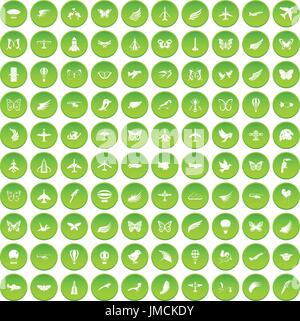 100 fliegen Icons set grün Stock Vektor