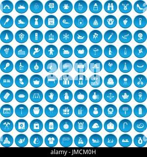 100 Familientradition Icons set blau Stock Vektor