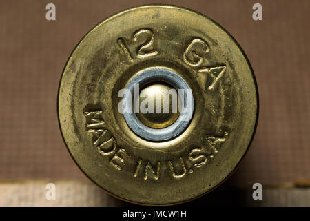 12 Gauge Shotgun shell Kopf Stempel Stockfoto