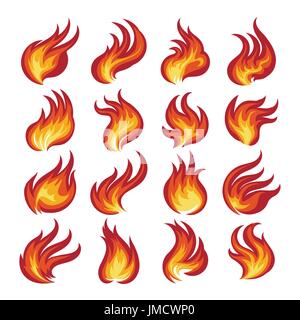 Bunte Feuer Flammen gesetzt. Vektor-illustration Stock Vektor