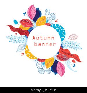 Hellen farbigen Herbst Banner mit Pflanzen und Blätter Stock Vektor