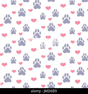 Haustier Thema Hintergrund vector Pattern mit Hunden Pfotenabdrücke und Herzen Stock Vektor