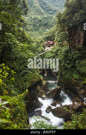 Des Teufels Kessel Wasserfall (Spanisch: Pailon del Diablo)-Gebirgsfluss und fallen in den Anden. Banos. Ecuador Stockfoto