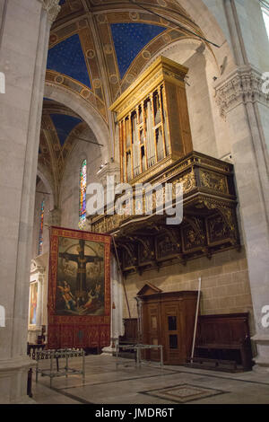Italien, Lucca - 18. September 2016: die Ansicht der Orgel der Kathedrale von Lucca. Innenansicht der Cattedrale di San Martino am 18. September 2016 in Lucca, Tusc Stockfoto