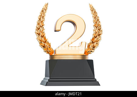 Zweiter Platz Trophäe Pokal, 3D-Rendering isolierten auf weißen Hintergrund Stockfoto