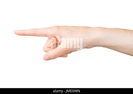 Zeigefinger. Die Hand der Frau zeigen, zeigen oder etwas zu berühren. Isoliert auf weißem, Clipping-Pfad enthalten Stockfoto