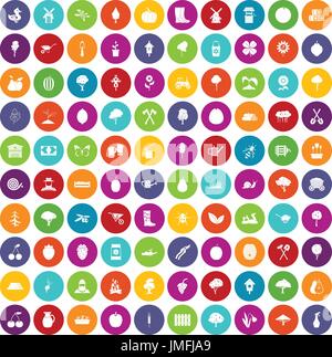 100 Landwirtschaft Icons set Farbe Stock Vektor
