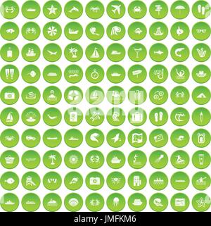 100 Meer Leben Icons set grün Stock Vektor