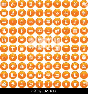 100 Bauernhof Icons set orange Stock Vektor