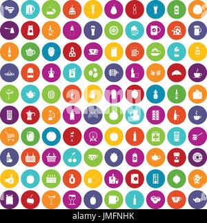 100 Getränke Icons set Farbe Stock Vektor