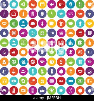 100 Frühstück Icons set Farbe Stock Vektor