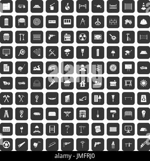 100 Bau Materialien Icons set schwarz Stock Vektor