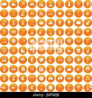 100 Kinder Aktivität Icons set orange Stock Vektor