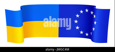 Abbildung der UA und EU-Flaggen auf weißem Hintergrund Stockfoto