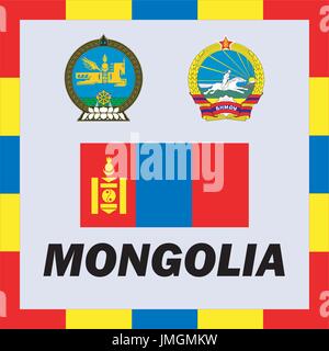 Offizielle Flaggen, Fahne und Wappen Arm der Mongolei Stock Vektor