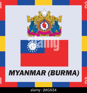 Offizielle Flaggen, Fahne und Wappen Arm von Myanmar (Burma) Stock Vektor