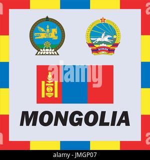 Offizielle Flaggen, Fahne und Wappen Arm der Mongolei Stock Vektor