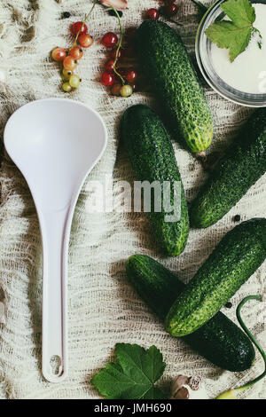 Frische Gurken vorbereitet für Beizen Stockfoto