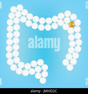 Menschlichen Dickdarm mit Pillen isoliert auf einem Hintergrund. Vektor-Illustration. Stock Vektor