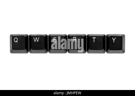 QWERTZ-Tastatur-Tasten auf weißem Hintergrund Stockfoto