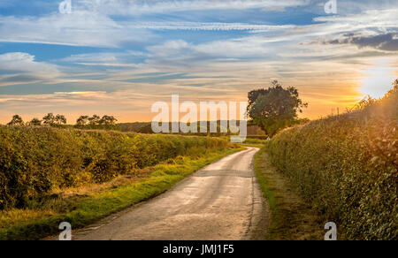 Ein warmen Sonnenuntergang folgt am Ende eines typischen ein Sommertag in der Landschaft Lincolnshire, in der Nähe von dem kleinen Dorf Aslackby, Lincolnshire, UK Stockfoto