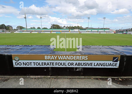 Einen allgemeinen Überblick über The Carlisle Grounds, Heimat von Bray Wanderers Fußballverein. PRESSEVERBAND Foto.  Bild Datum: Donnerstag, 27. Juli 2017.  Bray Wanderers Vorsitzenden Gerry Mulvey kürzlich eine Erklärung, die Benennung von Wicklow County Council als "Nordkorea von Irland für die Wirtschaft" veröffentlicht. Vgl. PA Geschichte Fußball Bray. Bildnachweis sollte lauten: Niall Carson/PA Wire Stockfoto