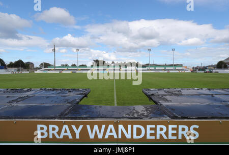 Einen allgemeinen Überblick über The Carlisle Grounds, Heimat von Bray Wanderers Fußballverein. Stockfoto