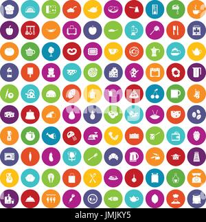 100 Symbole kochen festlegen Farbe Stock Vektor